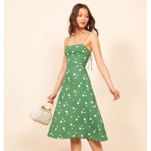 Reformation Peach Dress in Claret Print